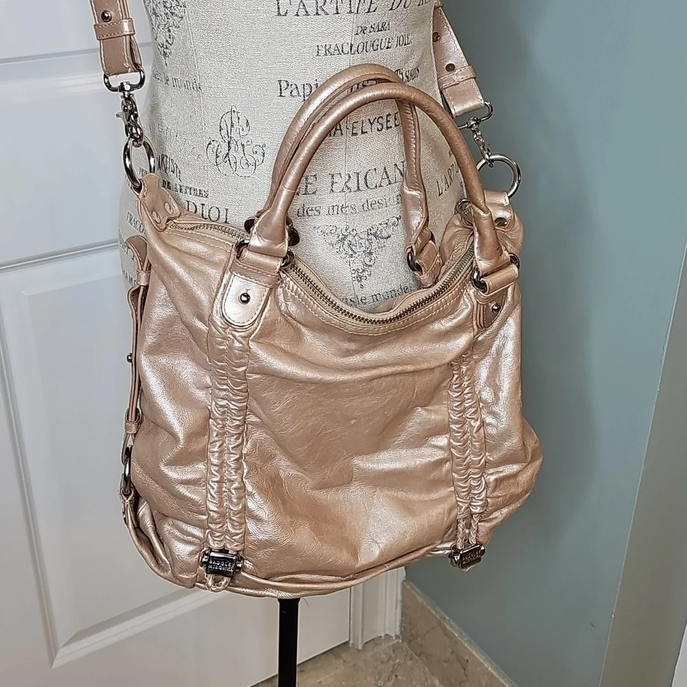 Badgley Mischka Champagne Leather Crossbody Bag - OS